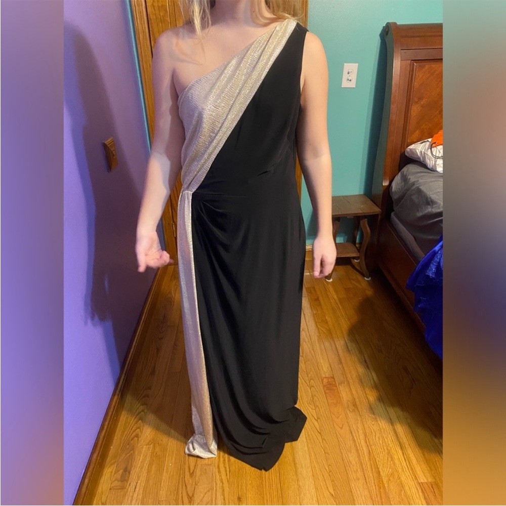 Ralph Lauren Cream Ruched One Shoulder Gown